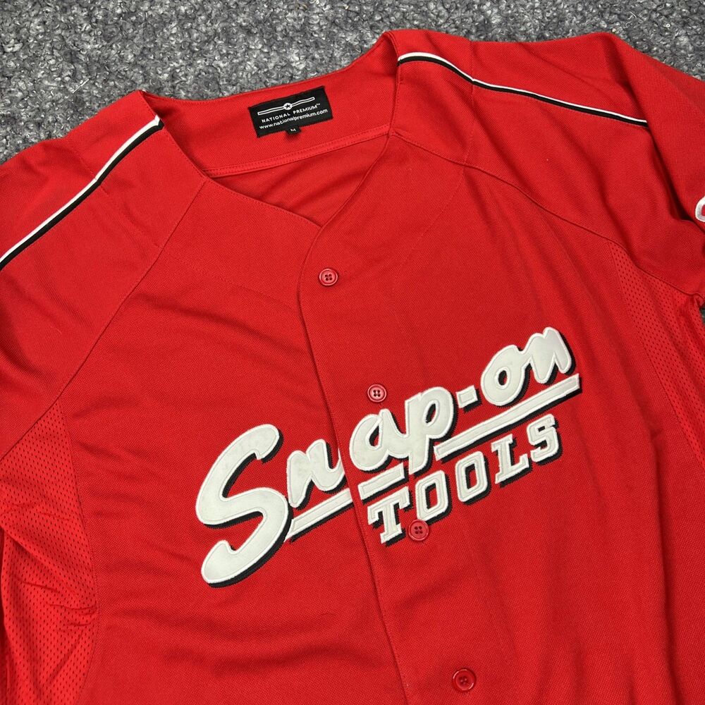 Snap-On Tools Vintage Logo Red Embroidered Sewn Baseball Jersey Size M